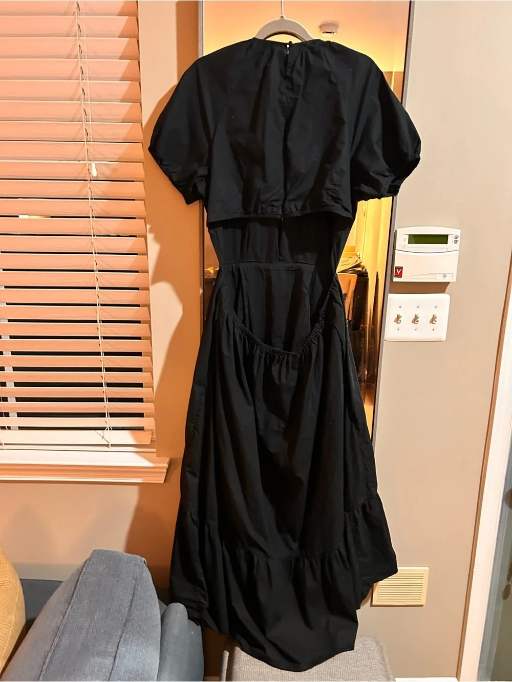 J. Crew Black Puff-Sleeve Cutout Midi Dress